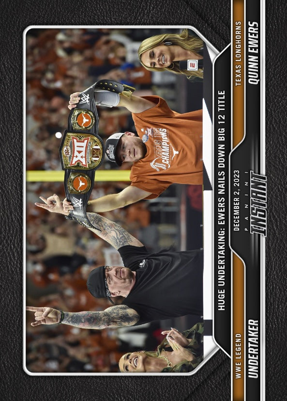 WWE Legend Undertaker / Texas Longhorns Quinn Ewers – Huge Undertaking: Ewers Nails Down Big 12 Title trading card PW Catalog