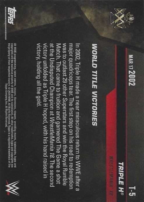 MAR 17 2002 – Triple H Wins HIS Fifth WWE Championship trading card PW Catalog