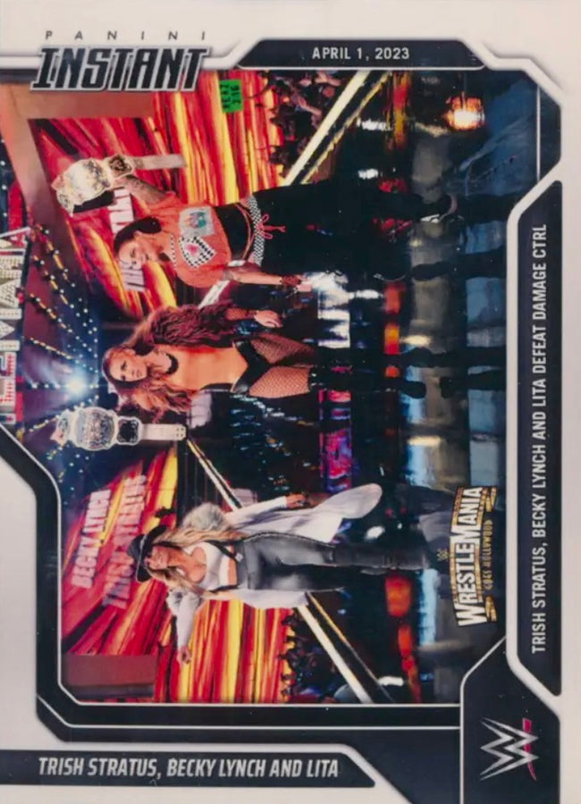 Trish Stratus, Becky Lynch and Lita – Trish Stratus, Becky Lynch and Lita Defeat Damage Ctrl trading card PW Catalog