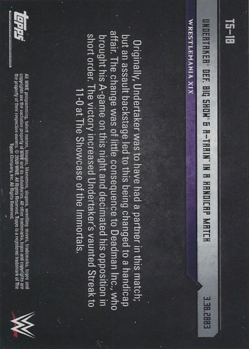 Wrestlemania XIX – Undertaker DEF. Big Show & A-Train in a Handicap Match trading card PW Catalog