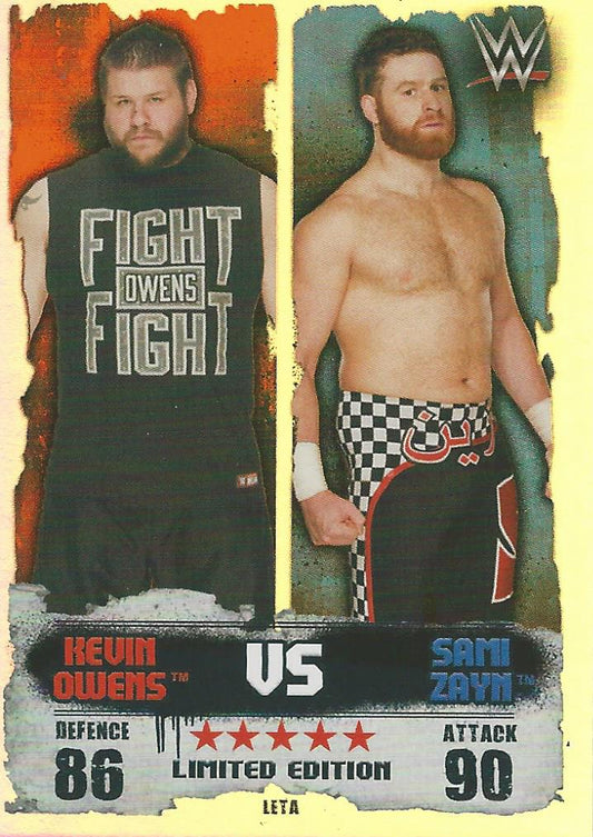 WWE Topps Slam Attax Takeover 2016 Kevin Owens vs Sami Zayn LETA Limited Edition trading card PW Catalog