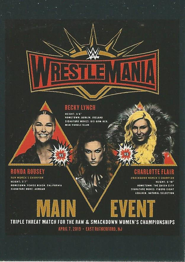 WWE Panini 2022 Sticker Collection Becky Lynch vs Ronda Rousey vs Charlotte Flair #302