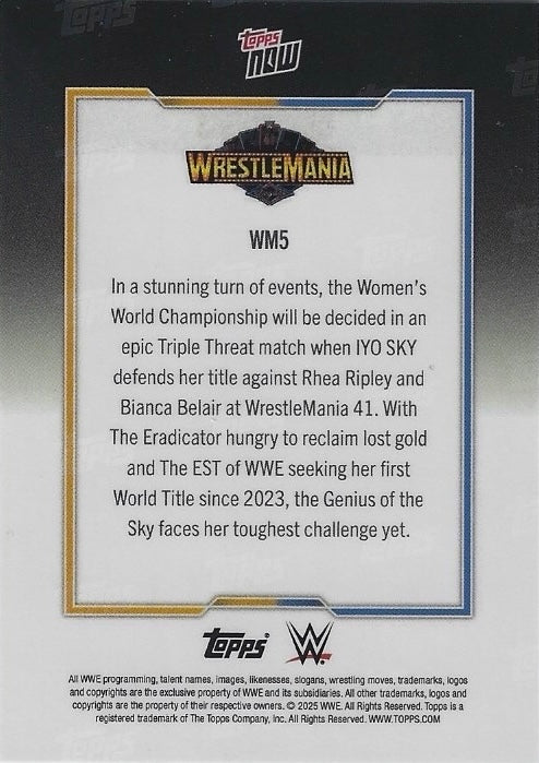 Women’s World Championship Triple Threat Match: Rhea Ripley vs IYO SKY vs Bianca Belair trading card PW Catalog