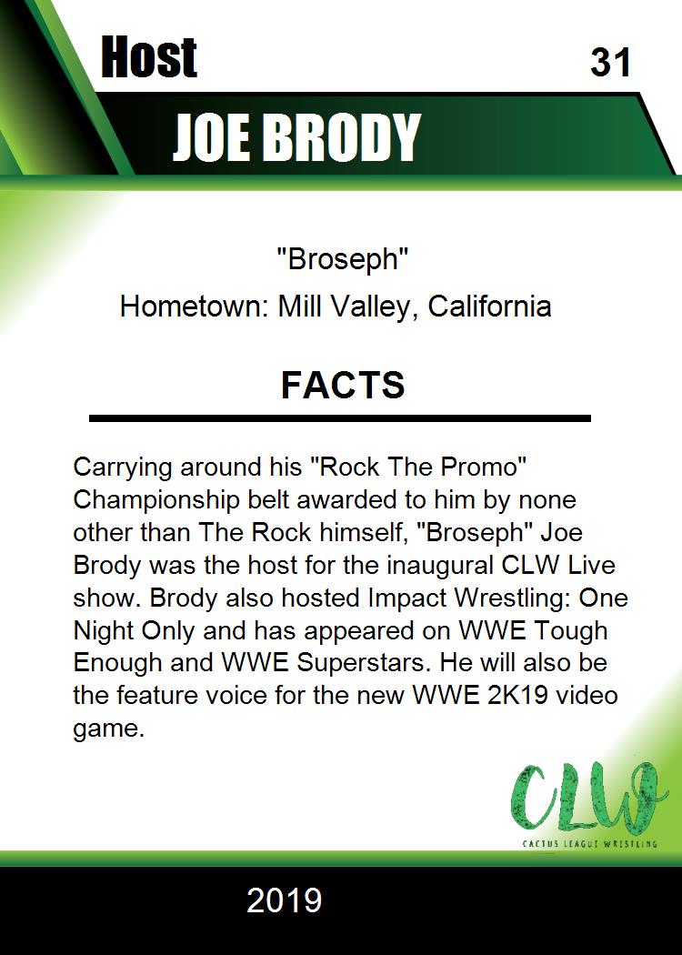 JOE Brody trading card PW Catalog
