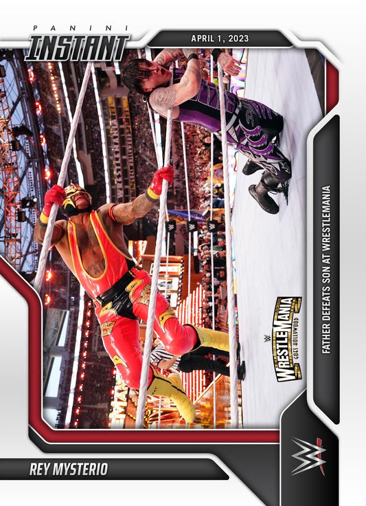 REY Mysterio – Father Defeats Son at Wrestlemania trading card PW Catalog