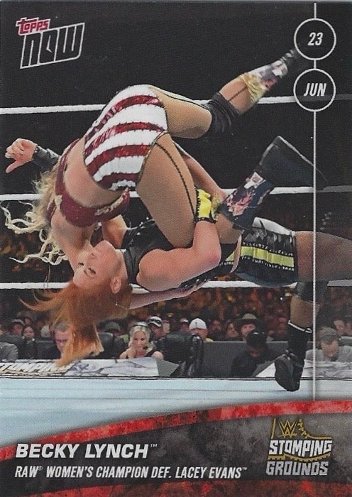 Becky Lynch RAW Women’s Champion DEF. Lacey Evans trading card PW Catalog