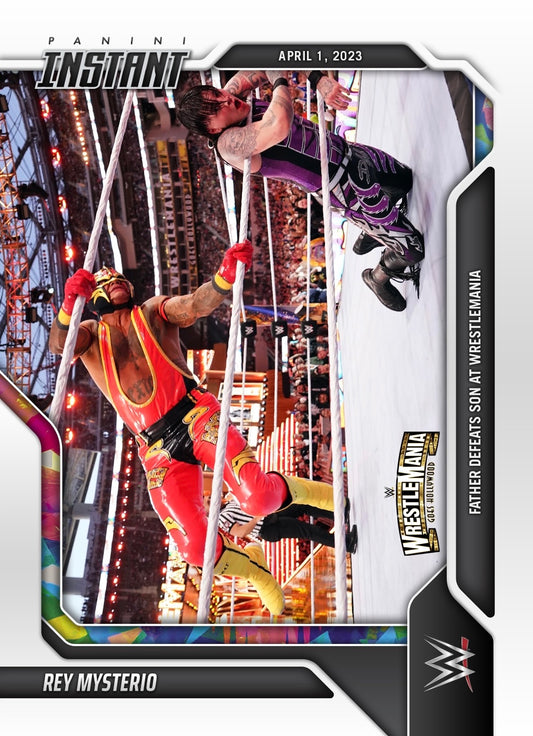 REY Mysterio – Father Defeats Son at Wrestlemania trading card PW Catalog