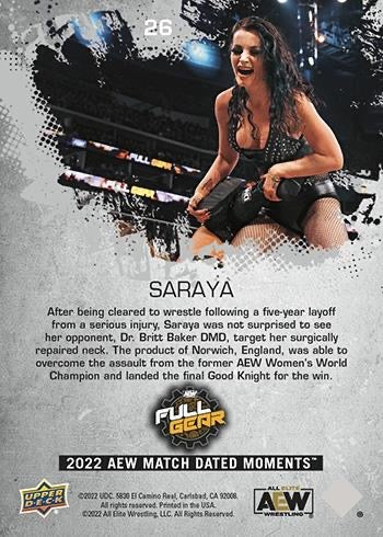 Saraya – After More Than Five Years Away From In-Ring Competition, Saraya Earns the Victory Over DR. Britt Baker DMD at Full Gear trading card PW Catalog