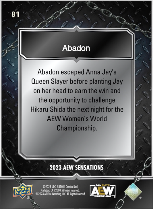 10/27/23 – Abadon – Abadon Earns Shot at AEW Women’s World Championship trading card PW Catalog