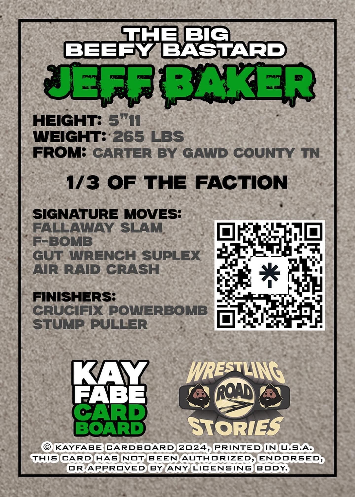 The Big Beefy Bastard Jeff Baker trading card PW Catalog