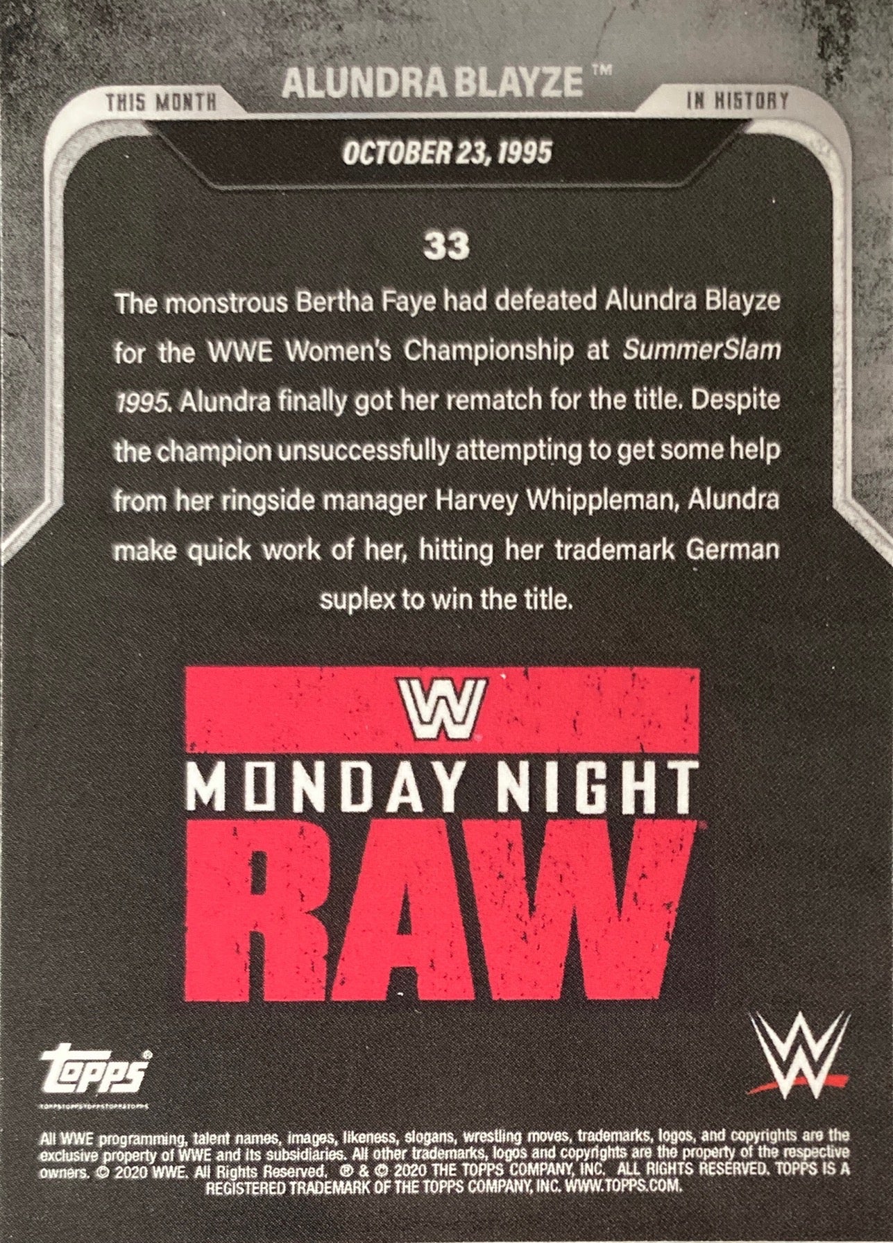 Monday Night RAW – October 23, 1995 Alundra Blayze Wins the WWE Women’s Championship