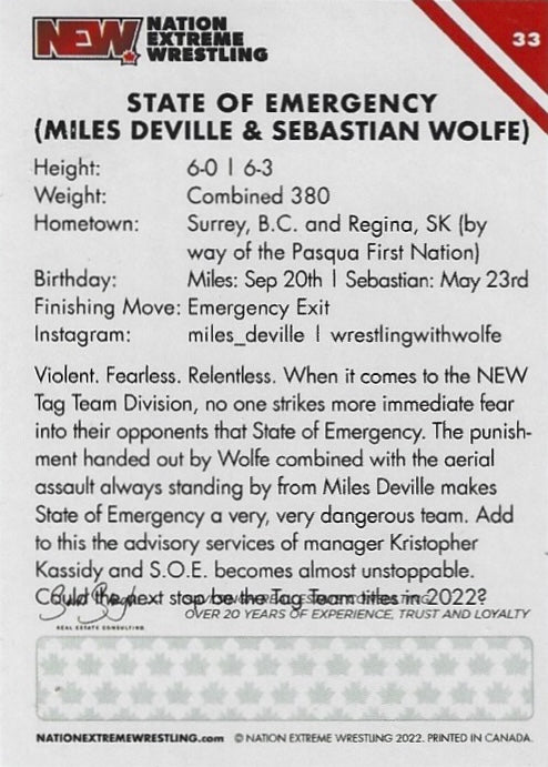 State of Emergency – Miles Deville & Sebastian Wolfe trading card PW Catalog