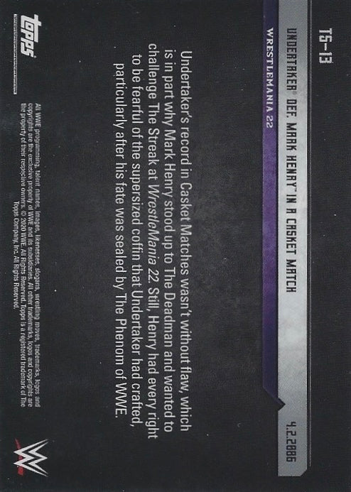 Wrestlemania 22 – Undertaker DEF. Mark Henry in a Casket Match trading card PW Catalog