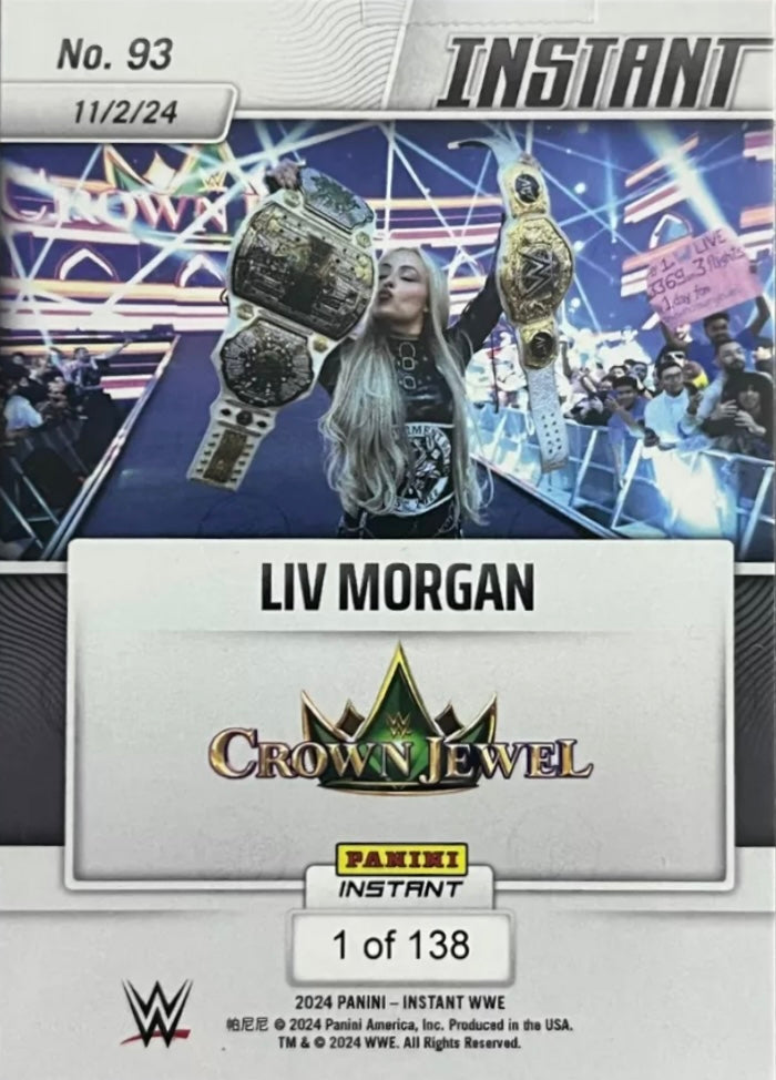 LIV Morgan – LIV Morgan Wins the Inaugural Women’s Crown Jewel Championship trading card PW Catalog