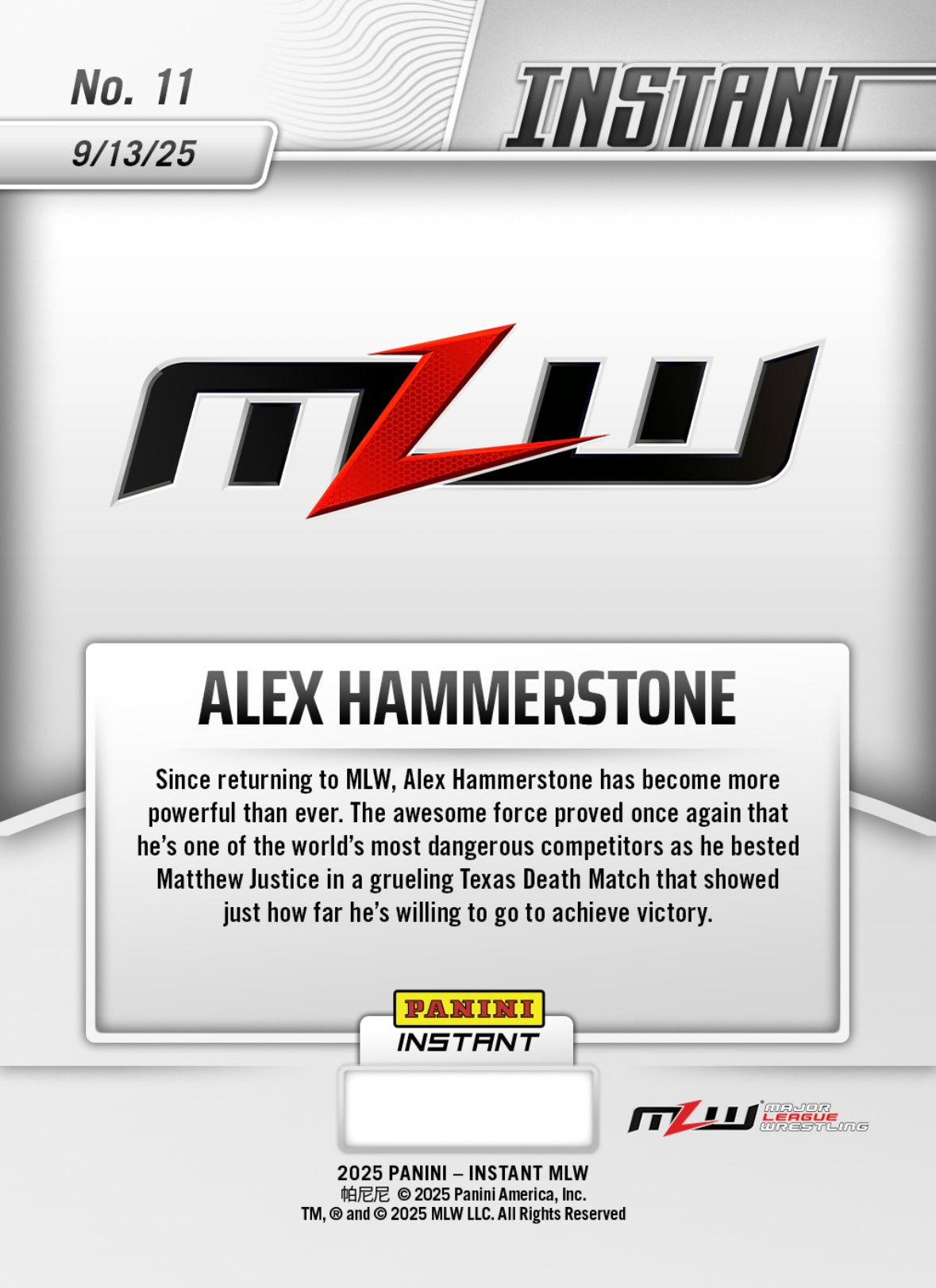 Alex Hammerstone – Alex Hammerstone IS Texas Death Match Tough trading card PW Catalog