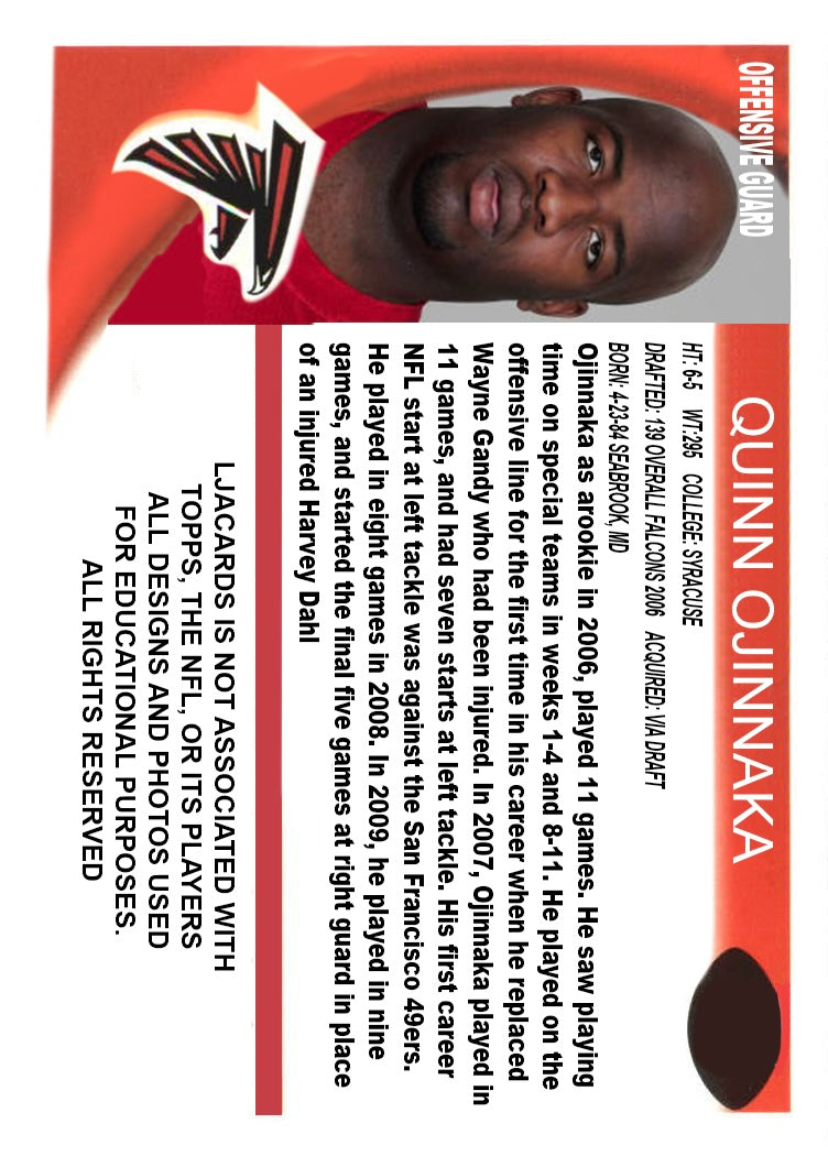 Quinn Ojinnaka – Atlanta Falcons trading card PW Catalog