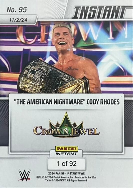“The American Nightmare” Cody Rhodes – “the American Nightmare” Cody Rhodes Wins the Inaugural Crown Jewel Championship trading card PW Catalog