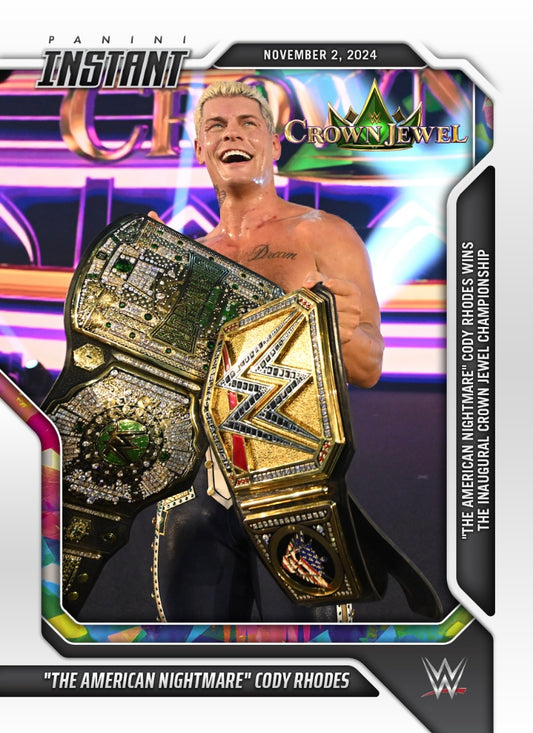 “The American Nightmare” Cody Rhodes – “the American Nightmare” Cody Rhodes Wins the Inaugural Crown Jewel Championship trading card PW Catalog