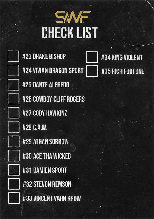 Check List trading card PW Catalog