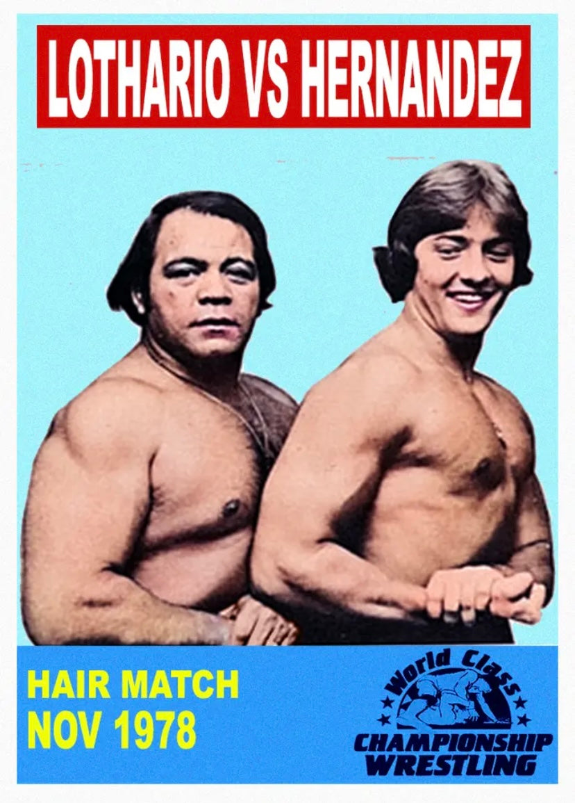 Lothario vs Hernandez – Hair Match NOV 1978 trading card PW Catalog
