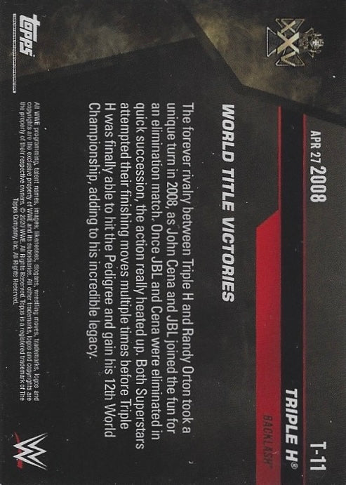 APR 27 2008 – Triple H Wins a Fatal 4-WAY Elimination Match trading card PW Catalog