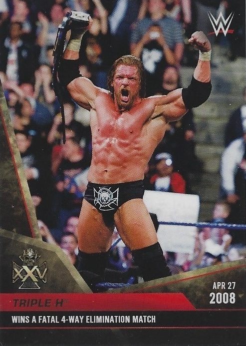 APR 27 2008 – Triple H Wins a Fatal 4-WAY Elimination Match trading card PW Catalog