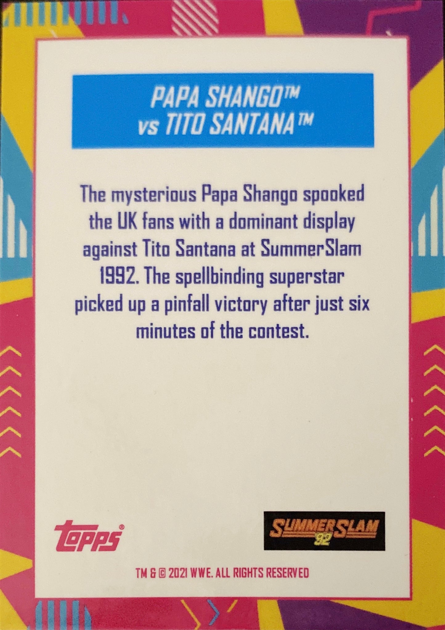 Summerslam ’92 – Papa Shango vs. Tito Santana trading card PW Catalog