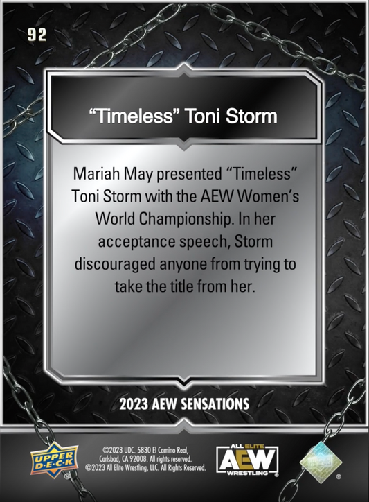 11/22/23 – “Timeless” Toni Storm – “Timeless” Toni Storm Accepts the AEW Women’s World Championship trading card PW Catalog