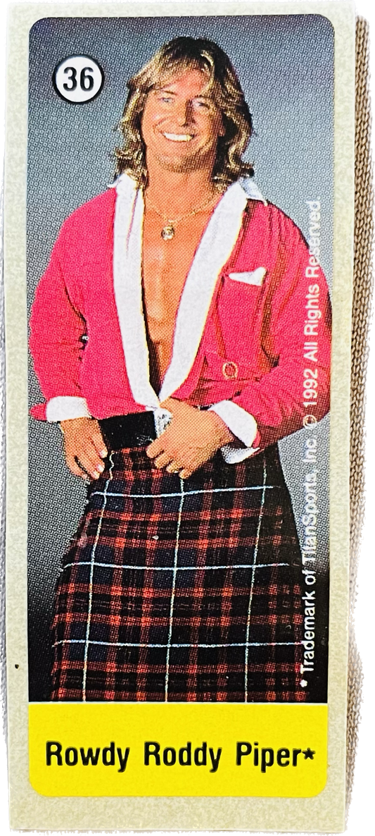 WWF Dunkin Bubble Gum Stickers (1992) #36 Rowdy Roddy Piper