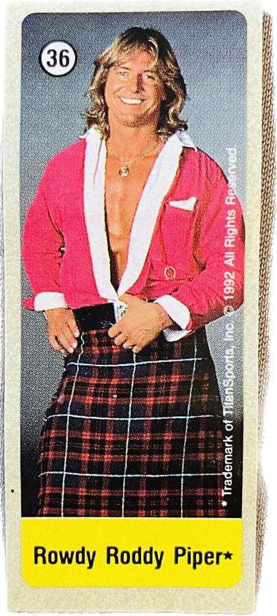 WWF Dunkin Bubble Gum Stickers (1992) No. 36 Rowdy Roddy Piper PW Catalog