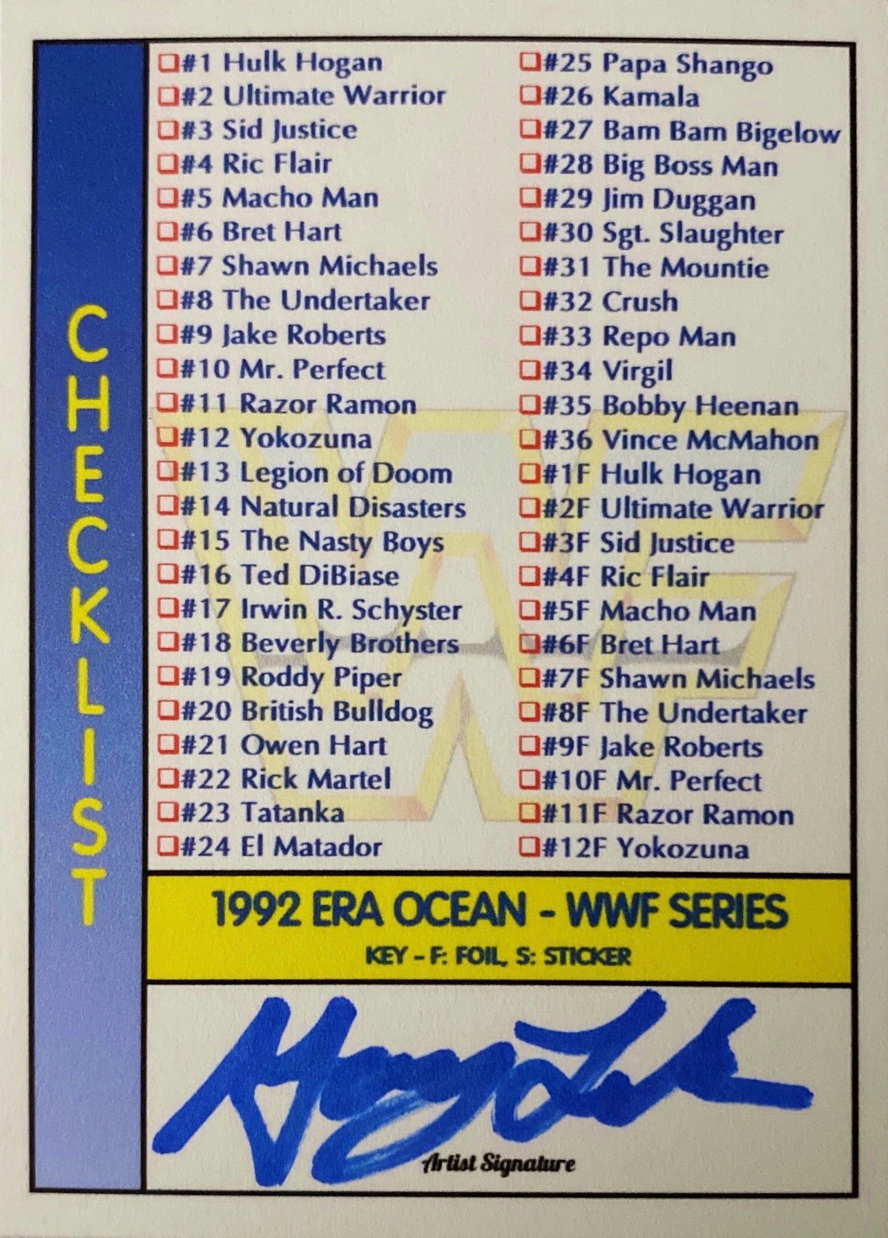 Artist Signature trading card PW Catalog