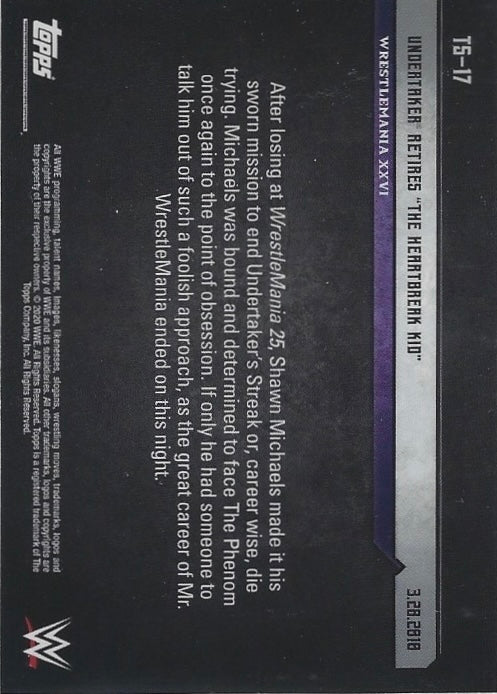 Wrestlemania Xxvi – Undertaker Retires “the Heartbreak Kid” trading card PW Catalog