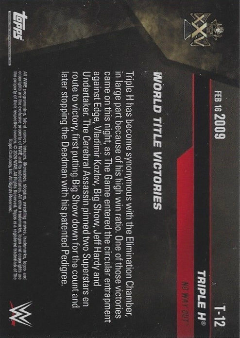 FEB 16 2009 – Triple H Wins the Elimination Chamber Match trading card PW Catalog