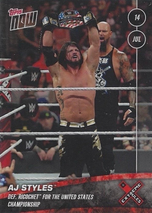 AJ Styles DEF. Ricochet for the United States Championship trading card PW Catalog