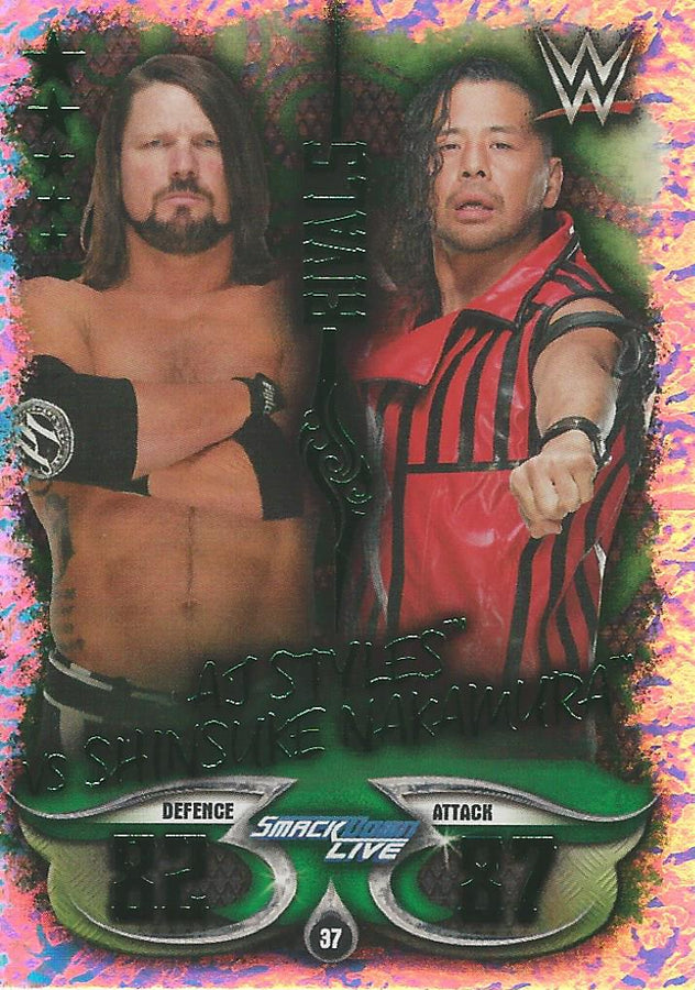 WWE Topps Slam Attax Live 2018 AJ Styles vs Shinsuke Nakamura #37