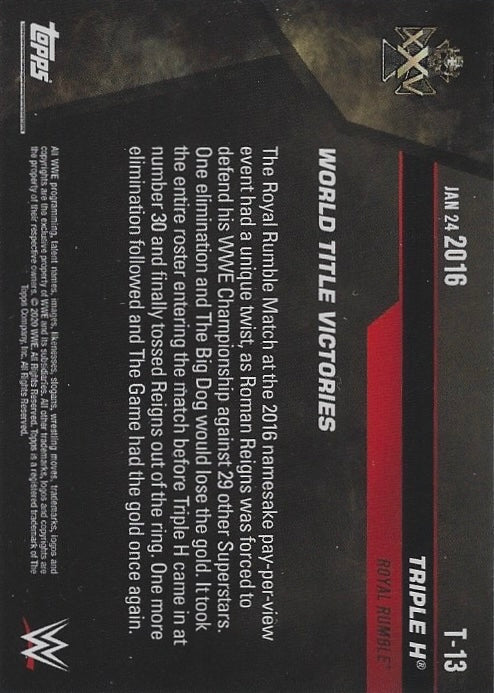 JAN 24 2016 – Triple H Wins HIS 14th World Championship trading card PW Catalog