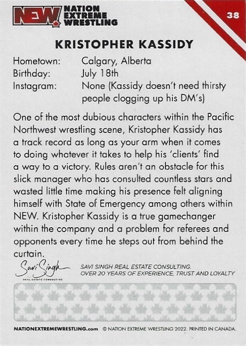 Kristopher Kassidy trading card PW Catalog