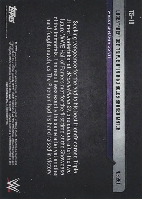 Wrestlemania Xxvii – Undertaker DEF. Triple H in a NO Holds Barred Match trading card PW Catalog