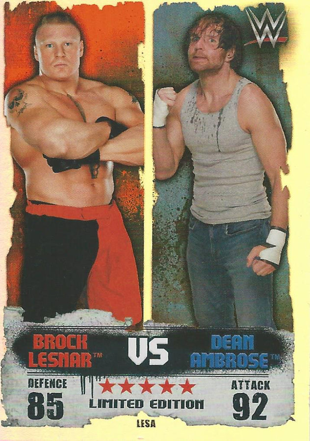 WWE Topps Slam Attax Takeover 2016 Brock Lesnar vs Dean Ambrose Limited Edition LESA trading card PW Catalog