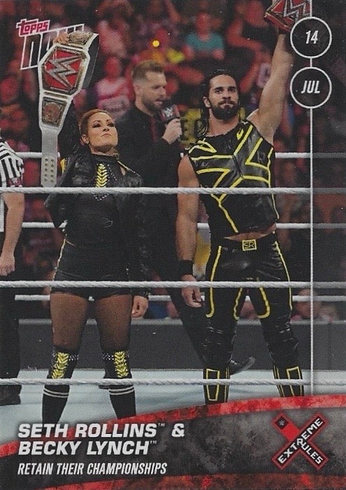 Seth Rollins & Becky Lynch Retain Their Championships trading card PW Catalog