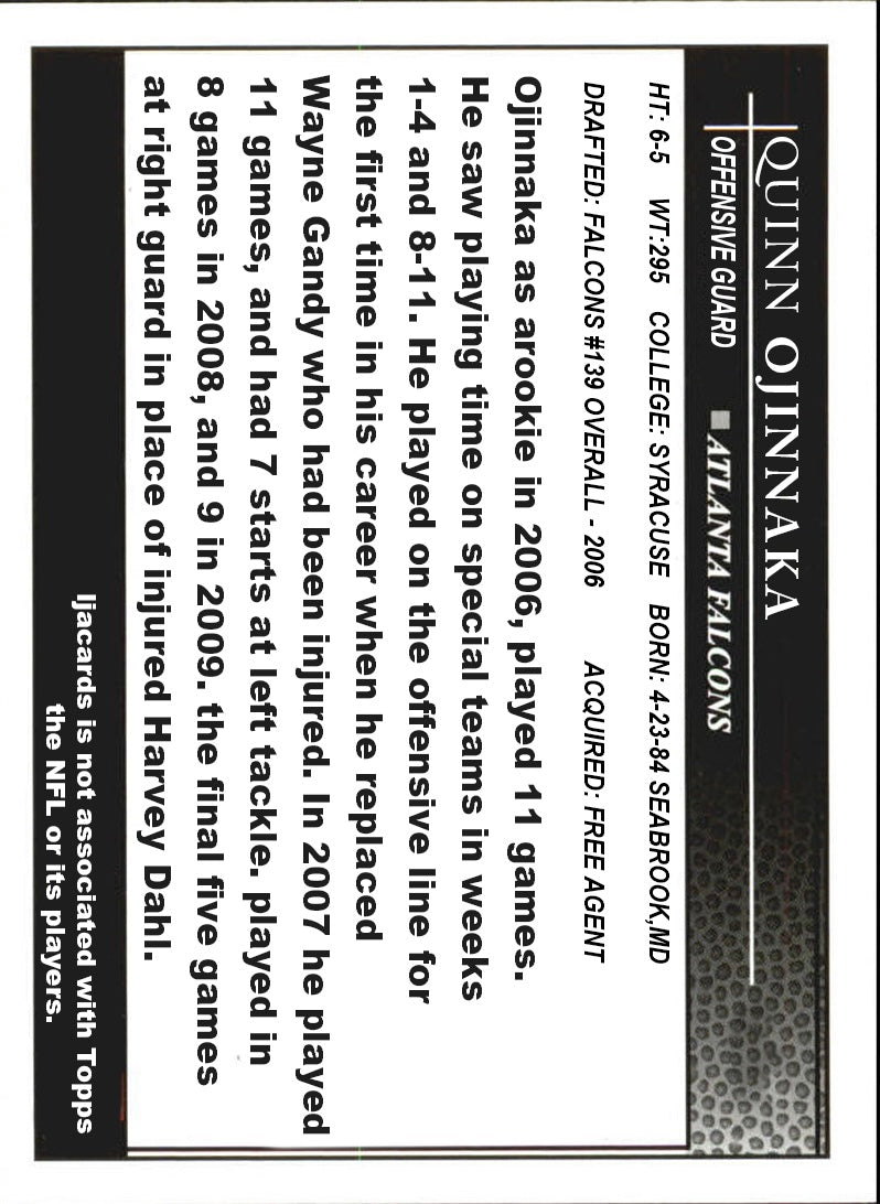 Quinn Ojinnaka – Falcons trading card PW Catalog
