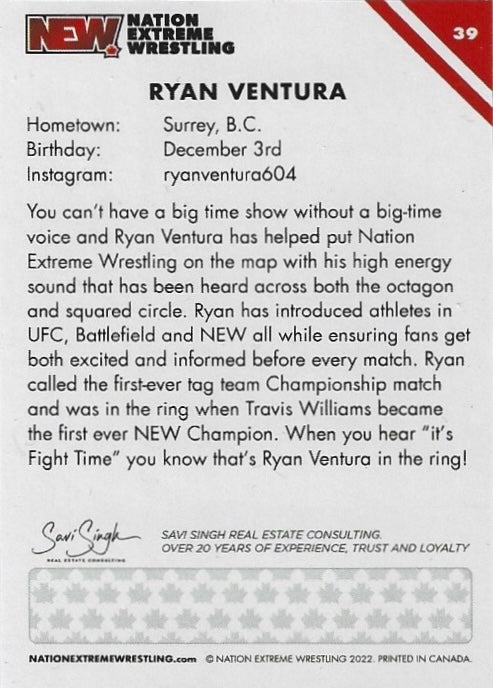 Ryan Ventura trading card PW Catalog