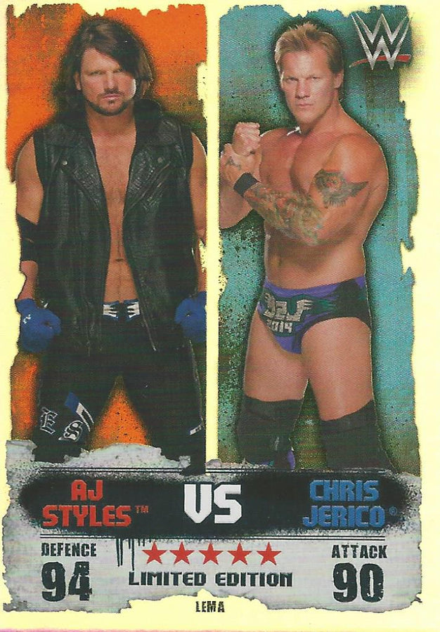 WWE Topps Slam Attax Takeover 2016 AJ Styles vs Chris Jericho Limited Edition LEMA trading card PW Catalog