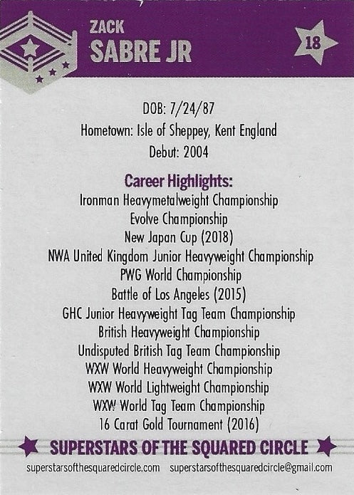 Zack Sabre JR trading card PW Catalog