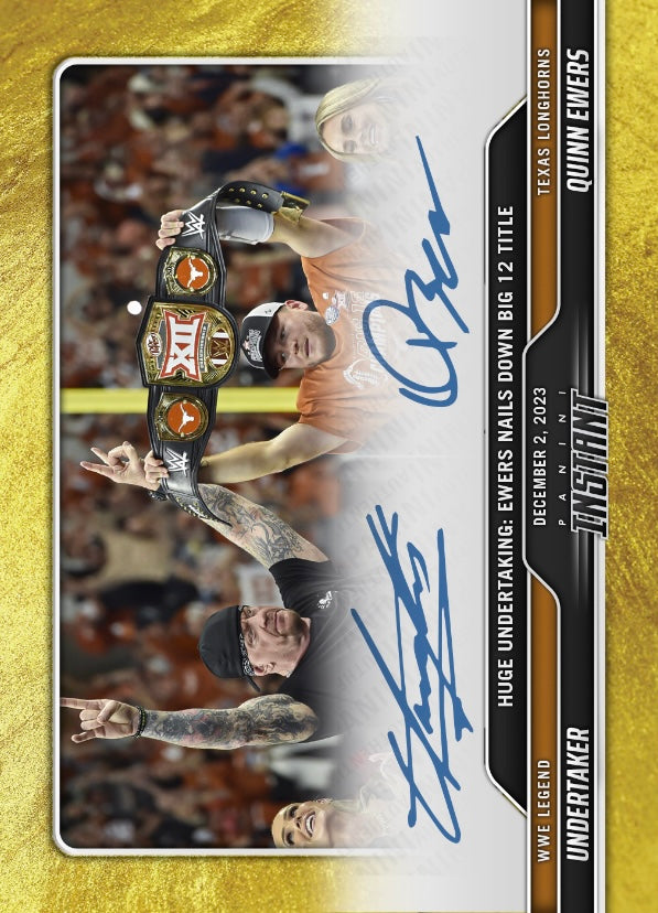 WWE Legend Undertaker / Texas Longhorns Quinn Ewers – Huge Undertaking: Ewers Nails Down Big 12 Title trading card PW Catalog