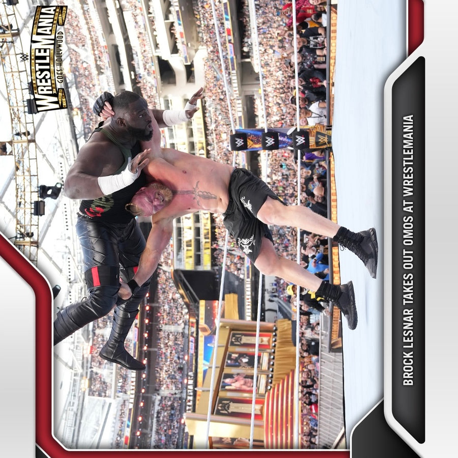 Brock Lesnar – Brock Lesnar Takes Out Omos at Wrestlemania trading card PW Catalog
