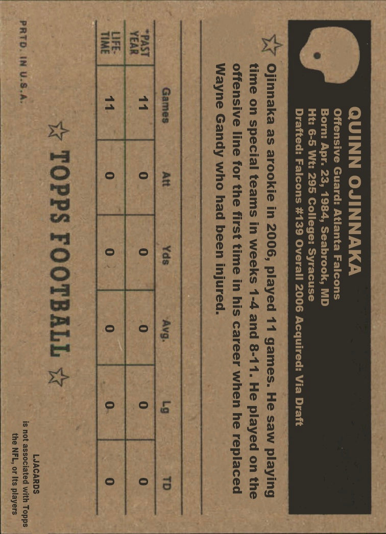 Quinn Ojinnaka – Falcons trading card PW Catalog