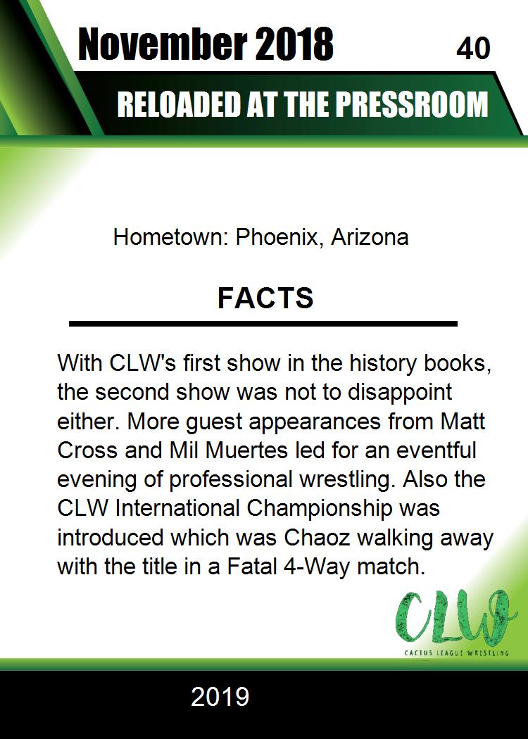 Reloaded at the Pressroom trading card PW Catalog
