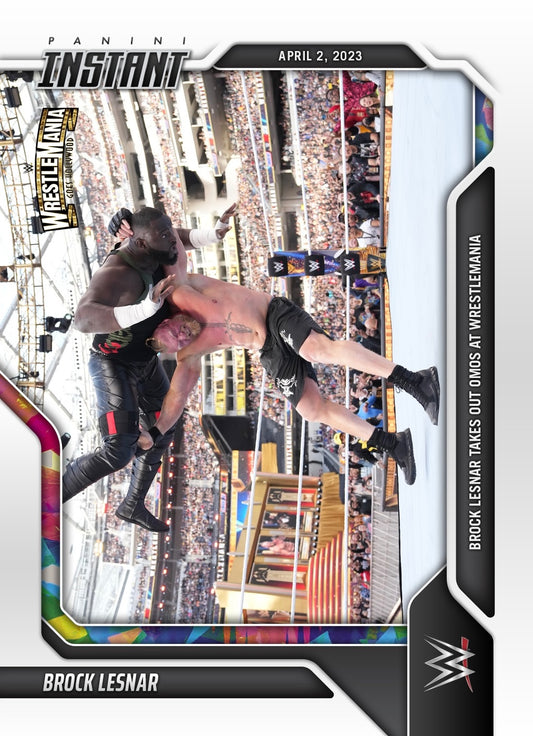 Brock Lesnar – Brock Lesnar Takes Out Omos at Wrestlemania trading card PW Catalog