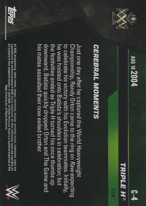 AUG 16 2004 – Triple H Kicks Randy Orton Out of Evolution trading card PW Catalog